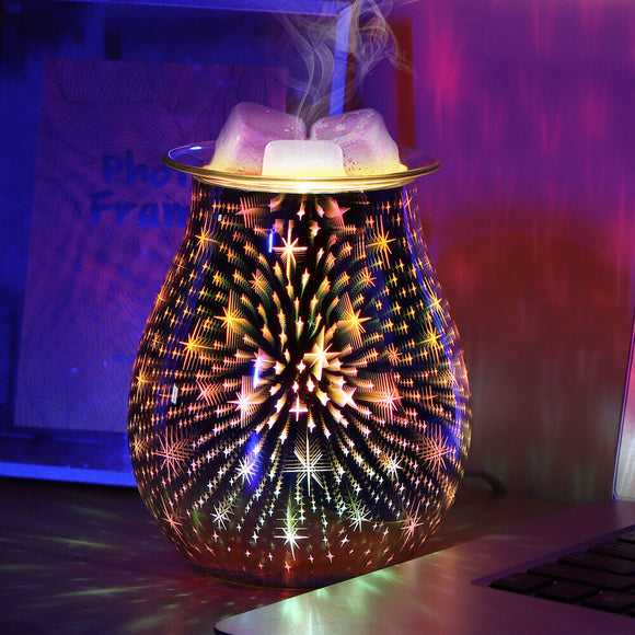 3D Electric Wax Melt Burner with Firework Glass and Night Light Lamp - NEW